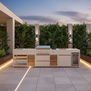 2026 Meuble de cuisine extérieur moderne en acier inoxydable avec barbecue électrique et brûleur latéral à 5 feux, pour mobilier de maison de piscine extérieure - Product Image 1