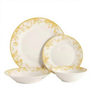 Service de table en céramique durable à imprimé floral vintage, assiettes et bols de qualité supérieure pour une salle à manger élégante, compatible micro-ondes et lave-vaisselle - Product Image 1