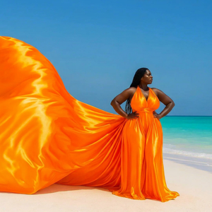 Nuevo Vestido Elegante con Cola Larga de Satén de Seda para Sesión de Fotos, Vestido Maxi de Playa Fluido para Mujer - Product Image 1