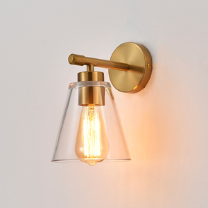 Embudo pequeño, luz <span class=keywords><strong>de</strong></span> espejo <span class=keywords><strong>de</strong></span> <span class=keywords><strong>baño</strong></span> <span class=keywords><strong>de</strong></span> vidrio, lámpara <span class=keywords><strong>de</strong></span> pared LED E26, mesita <span class=keywords><strong>de</strong></span> noche <span class=keywords><strong>para</strong></span> dormitorio, luz <span class=keywords><strong>de</strong></span> lectura, candelabro montado en la pared <span class=keywords><strong>de</strong></span> latón, 2700K cálido - Product Image 1