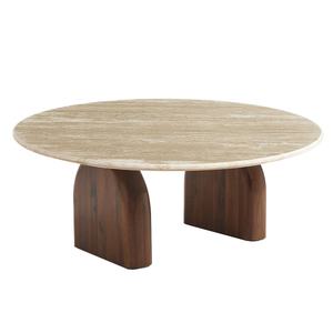ट्रेवर्टिन संगमरमर तालिका शीर्ष के साथ नया डिजाइन राउंड कॉफी टेबल - Product Image 1