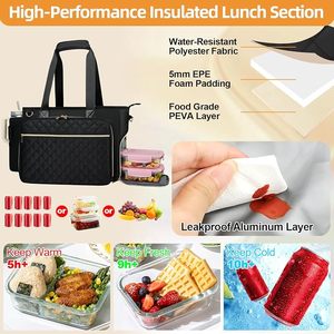 3 in 1 <b>Laptop</b> Lunch Work Tote Bag with Accordion File Organizer Pocket Water Resistant Office Lunch <b>Cooler</b> Handbag for Commute - Product Image 3