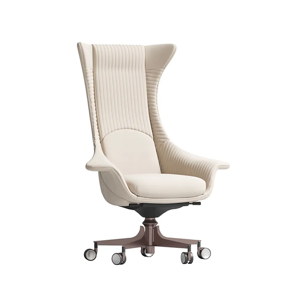 Silla de oficina ergonómica moderna de lujo, sillón giratorio de tela de cuero blanco, con respaldo alto, para ocio y sala de estar