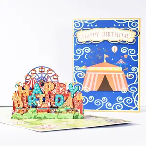 사용자 정의 인쇄 도매 감사합니다 선물 카드 3D 팝업 생일 축하 어린이 인사말 카드 엽서 선물 봉투