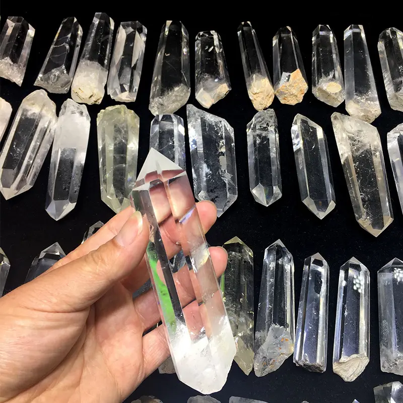 Natural Clear Quartz Crystal Point Wand Reiki Healing Crystal Stone 6 Faceted Point Prism Wand