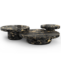 Table basse en marbre noir laqué mat, mobilier moderne pour salon, design de luxe haut de gamme, combinaison créative et tendance