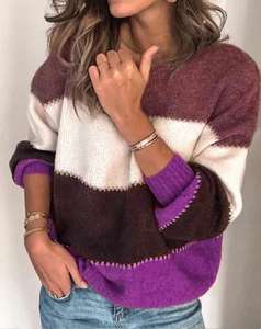 Moda <span class=keywords><strong>Donna</strong></span> di Strada di Usura Manica Lunga Maglione Combinazione di Colori Della Banda <span class=keywords><strong>Donna</strong></span> Maglione - Product Image 3