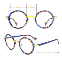 Lunettes optiques de luxe haut de gamme, logo personnalisé, montures de lunettes rondes rétro en acétate coloré avec métal, montures de lunettes de qualité supérieure pour femmes