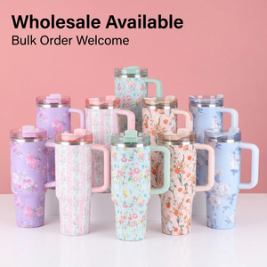 Vaso Térmico de Acero Inoxidable con Diseño Floral y Asa, Taza de Viaje con Aislamiento al Vacío y Tapa para Café y Bebidas Frías - Product Image 1