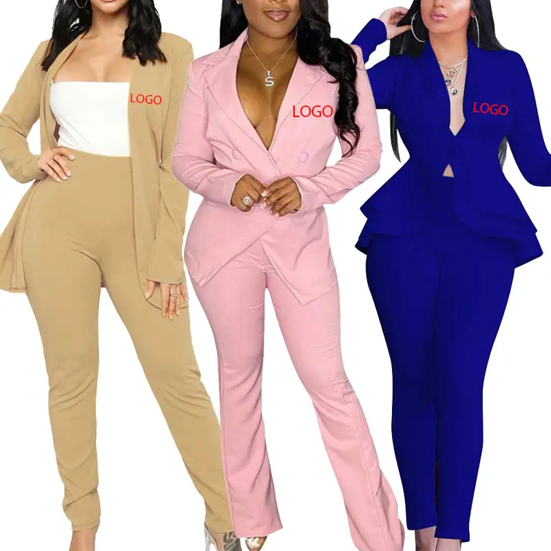 Wholesale Long Sleeve Casual Jacket Button Ladies Blazers Solid Color Women's Suit