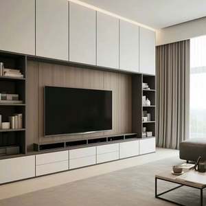 Meuble TV mural moderne avec rangement, meuble TV en bois massif sur mesure, console multimédia pour le salon - Product Image 2