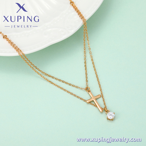 44181 xuping Fashionable <strong>Double</strong> Chains <strong>Necklace</strong>, Magnet 18k <strong>Gold</strong> Cross Pendant <strong>Necklace</strong> Jewelry for Women - Product Image 4