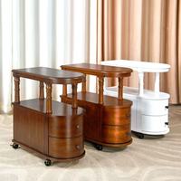 Table basse en bois massif de style français YueChun pour petits salons, table basse à plusieurs niveaux avec compartiments de rangement