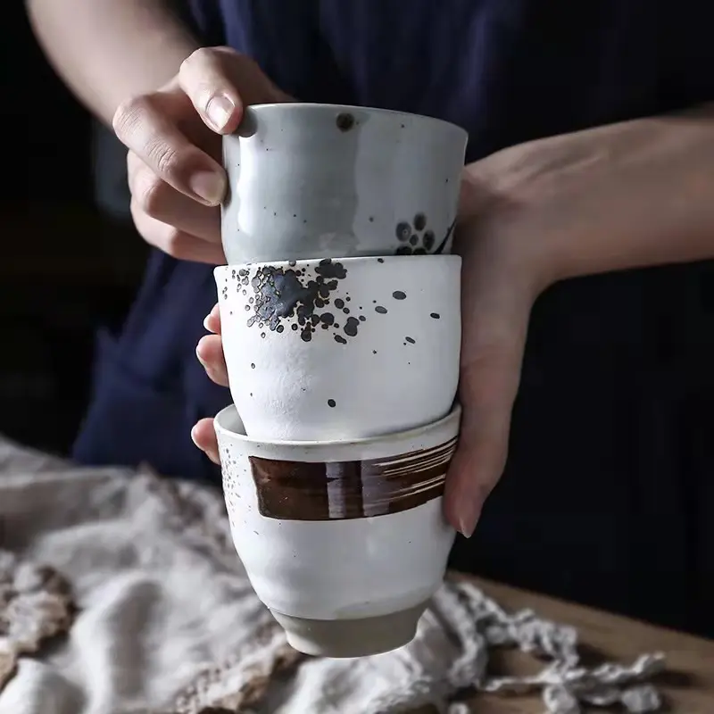 Retro stoneware pottery cups ceramic coffee mug takeaway tea cup 220ml clay drinking mug