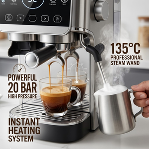 Machine à café expresso semi-automatique certifiée, à vente rapide, avec moulin à café réglable, mousseur à lait vapeur et fonction Cold Brew - Product Image 5