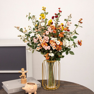 Bouquet de fleurs artificielles Gardenia à tige unique, multi-têtes, petites roses en soie, fleurs séchées, orange, rouge, rose, blanc, jaune, style nordique - Product Image 1