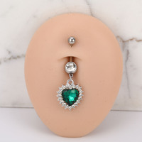Bague de corps personnalisée de haute qualité pour la vente en gros, nouvelle bague de nombril en acier inoxydable et zircon en forme de cœur pour femme