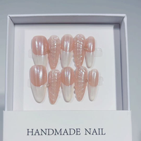 311-315 Faux ongles à presser en acrylique style français, forme stiletto, faits à la main, lot de 10 pièces avec kit de colle pour doigts