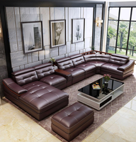 Neues Ecksofa im chinesischen Stil aus Massivholz, U-förmiges Echtledersofa, Hochwertige Wohnzimmermöbel für Villen