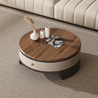 Ensemble de table basse ronde en bois moderne de luxe rétro Tiroirs multifonctions de salon Meubles design en acier inoxydable avec rangement