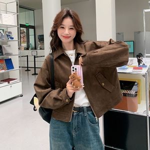 Short en daim Maillard pour <span class=keywords><strong>femme</strong></span>, style américain rétro chic et décontracté, avec volants en <span class=keywords><strong>cuir</strong></span>, pour le printemps et l'automne - Product Image 2