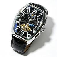 Montre mécanique automatique tonneau pour homme, bracelet en cuir, phase de lune, étanche, squelette, montre-bracelet pour homme d'affaires