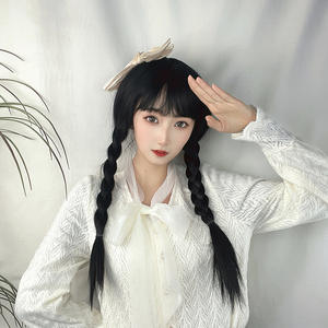 Émission <span class=keywords><strong>de</strong></span> télévision américaine 'Wednesday' Anime Cosplay <span class=keywords><strong>Perruque</strong></span> Adam's Family Full Head Double Braided Pigtails Stage Performance Prop - Product Image 4