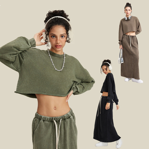 Sudadera Corta de Algodón para Mujer, 380 g/m², Cuello Redondo, Estampada, Color Sólido, Sudadera Corta con Capucha - Product Image 3