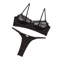 Ensembles de fête transparents pour femmes sexy à volants ensemble de sous-vêtements de soutien-gorge de lingerie noire en dentelle