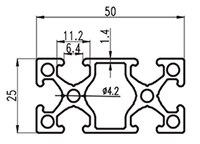Profilé d'extrusion en aluminium T5 série 6000 léger 25x25/50x25 pour assemblages d'équipements de charpente industrielle, pliage et soudage