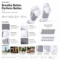 Chaussettes de sport athlétiques respirantes en maille avec logo personnalisé, rembourrées, en Spandex/Coton, coupe basse, compression, rayées, OEM, absorbant la transpiration