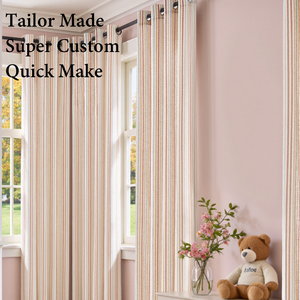 Jinchan Colorful Polyester Eco-Friendly All-Season Grommet <strong>Curtains</strong> Nursery Living Room Multi Red Beige <strong>Striped</strong> Cute <strong>Ticking</strong> - Product Image 1