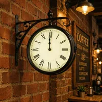 Horloge murale Antique Double face en métal Style Vintage, Station murale