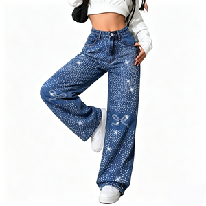 <span class=keywords><strong>Jeans</strong></span> de Mezclilla Azules Estilo <span class=keywords><strong>Coqueta</strong></span> para Mujer, con Pedrería en Toda la Cintura, Diseño de Lazo con Cristales Brillantes - Product Image 3