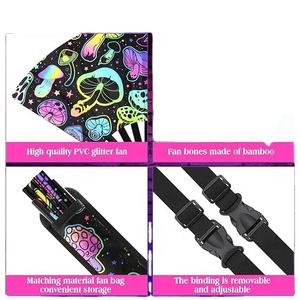 Éventail pliant réfléchissant holographique en tissu de bambou avec étui pour événements et raves - Product Image 3