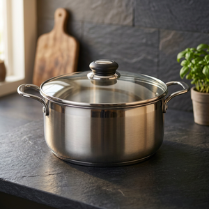 Stainless Steel Casserole <b>Pot</b> 24cm Round With Glass <b>Lid</b> Durable Modern Design All Stove Compatible - Product Image 3