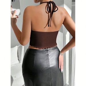 Custom Logo 2026 Trendy Sexy Hollowed Out Sleeveless Halter Collar Ribbed Design Tank Top with <strong>Exposed</strong> - Product Image 1