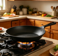 Wajan Besi Cor 26cm dengan Gagang Stainless Steel, Dasar Rata, Kompatibel Induksi, Aman untuk Mesin Cuci Piring, untuk Pancake, BBQ & Telur