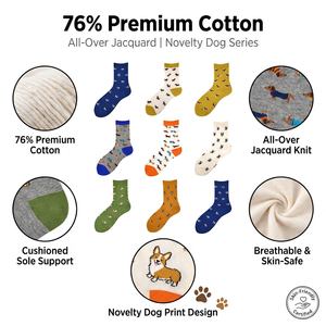 <span class=keywords><strong>Chaussettes</strong></span> fantaisie <span class=keywords><strong>Corgi</strong></span> personnalisées avec logo, 76 % coton, jacquard intégral, imprimé chien, respirantes et douces pour la peau, vente en gros - Product Image 3