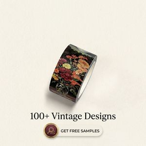 Ruban Washi Effet Peinture à l'Huile Vintage Foncé 25mm, Bordure <span class=keywords><strong>Perforée</strong></span>, Motif Floral Nature Morte, pour Décoration DIY Scrapbook, Journal et Agenda - Product Image 6
