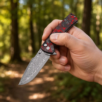 Couteau de chasse pliant Damas, couteau de poche portable pour l'extérieur, manche en bois, couteau tactique de survie pour le camping, logo personnalisé DM032-1