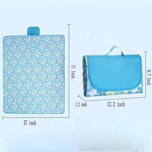 Wholesale Eco-Friendly Extra Large Portable Blue Plaid Fringe Picnic <b>Mat</b> Vintage Boho Style Washable Waterproof for Outdoor Use - Product Image 2