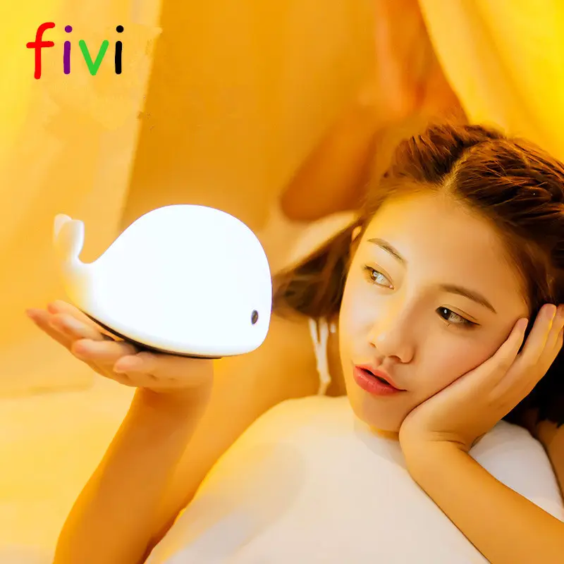 Rechargeable Baby LED Night Light with 6 Colors Touch Sensor Soft Cute Dolphin Silicone Safety LED Nursery Lamp