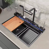 Évier de cuisine populaire en acier inoxydable avec rince-verre intelligent multifonction et robinet cascade moderne