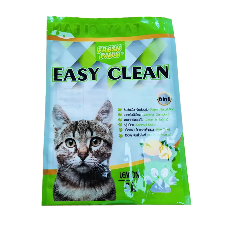 Sacos de plástico de alta qualidade com impressão personalizada, sacos de areia para gatos, sacos de embalagem com janela e três lados selados, sacos de areia para animais de estimação