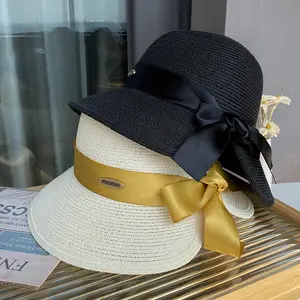 Female Summer Big Eaves Sunshade And Sunscreen Straw Hat Foldable Beach Sun Hat Wedding Church Head Wear