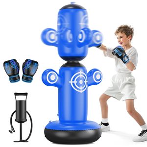 Sac de frappe gonflable rotatif à 360 degrés pour enfants, 64 pouces, ensemble d'entraînement de boxe avec gants, pompe et cibles - Product Image 1