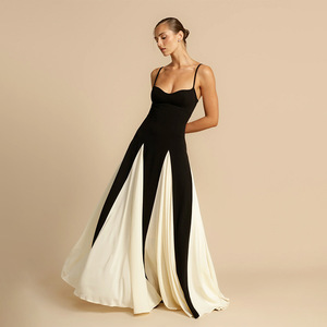 Two Tone Black and White Dress - Color Block Casual Maxi