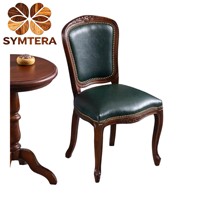 Chaise de salle à manger vintage américaine en bois massif, dossier en cuir rembourré, ergonomique, avec décoration à rivets, pour restaurant, hôtel, café