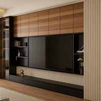 Meuble TV long minimaliste en bois, console multimédia pleine longueur, unité de rangement pour le divertissement dans le salon